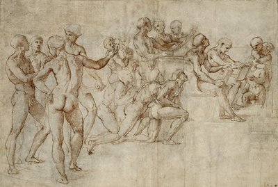 Skizze für den unteren linken Teil der Disputa von Michelangelo Buonarroti